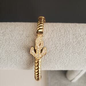Coach Hinged Bangle with Pave Crystal Anchor Braided Gold Tone Safety‎ Clasp